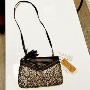 NWT Nine West a vintage America collection bronze Sequin Black Shoulder Bag